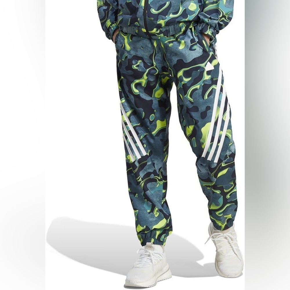 adidas Men's Future Icons Allover Print Pants Green Arctic Night Size Small